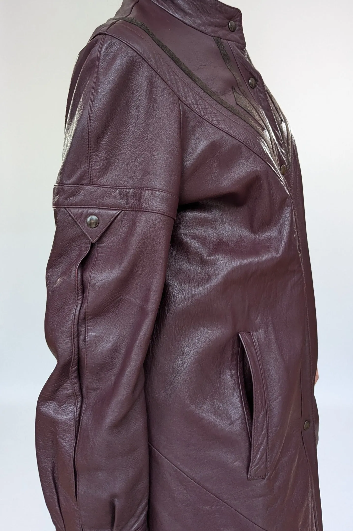 1980s Leather Applique Long Leather Coat