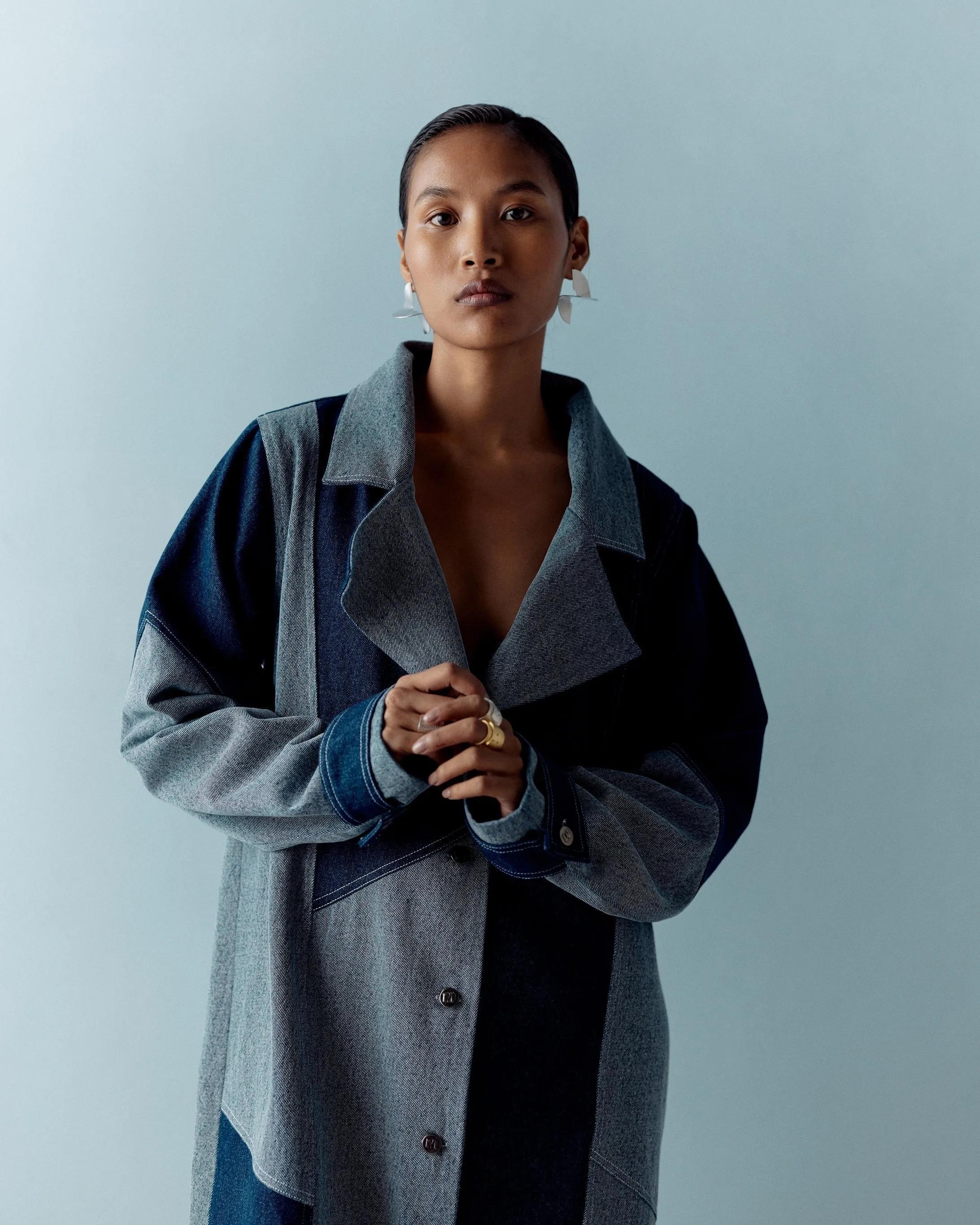 AASHNA SHROFF DENIM COLOR BLOCK TRENCH
