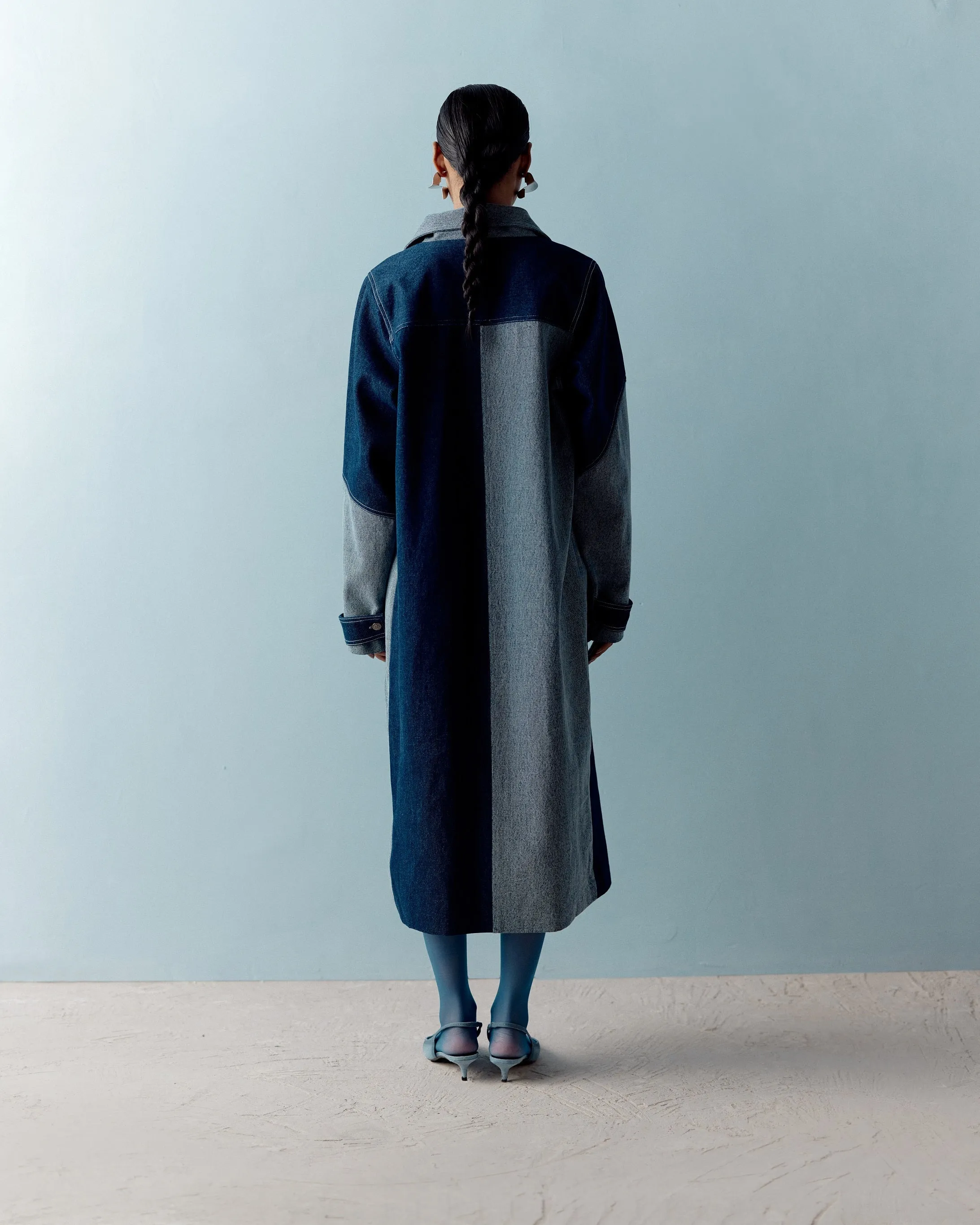 AASHNA SHROFF DENIM COLOR BLOCK TRENCH