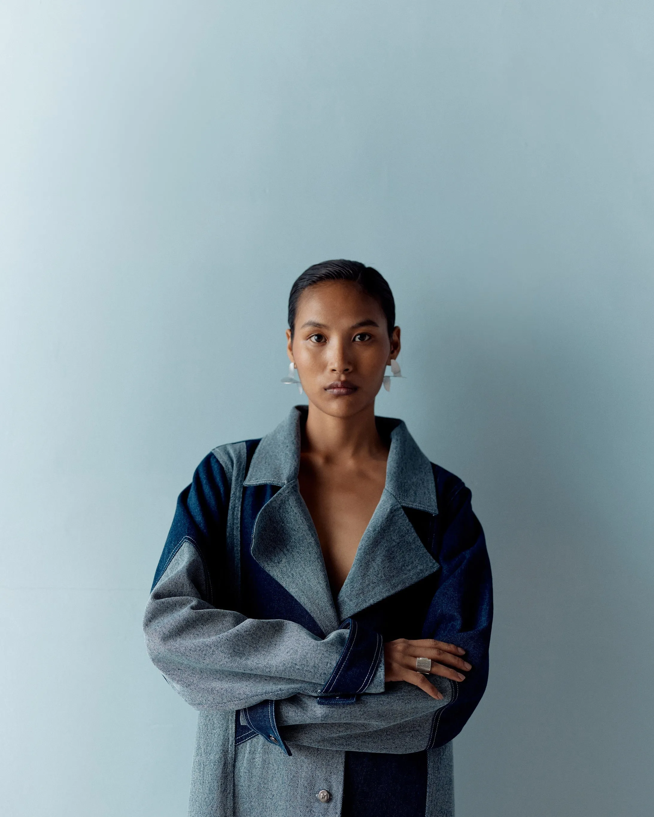 AASHNA SHROFF DENIM COLOR BLOCK TRENCH