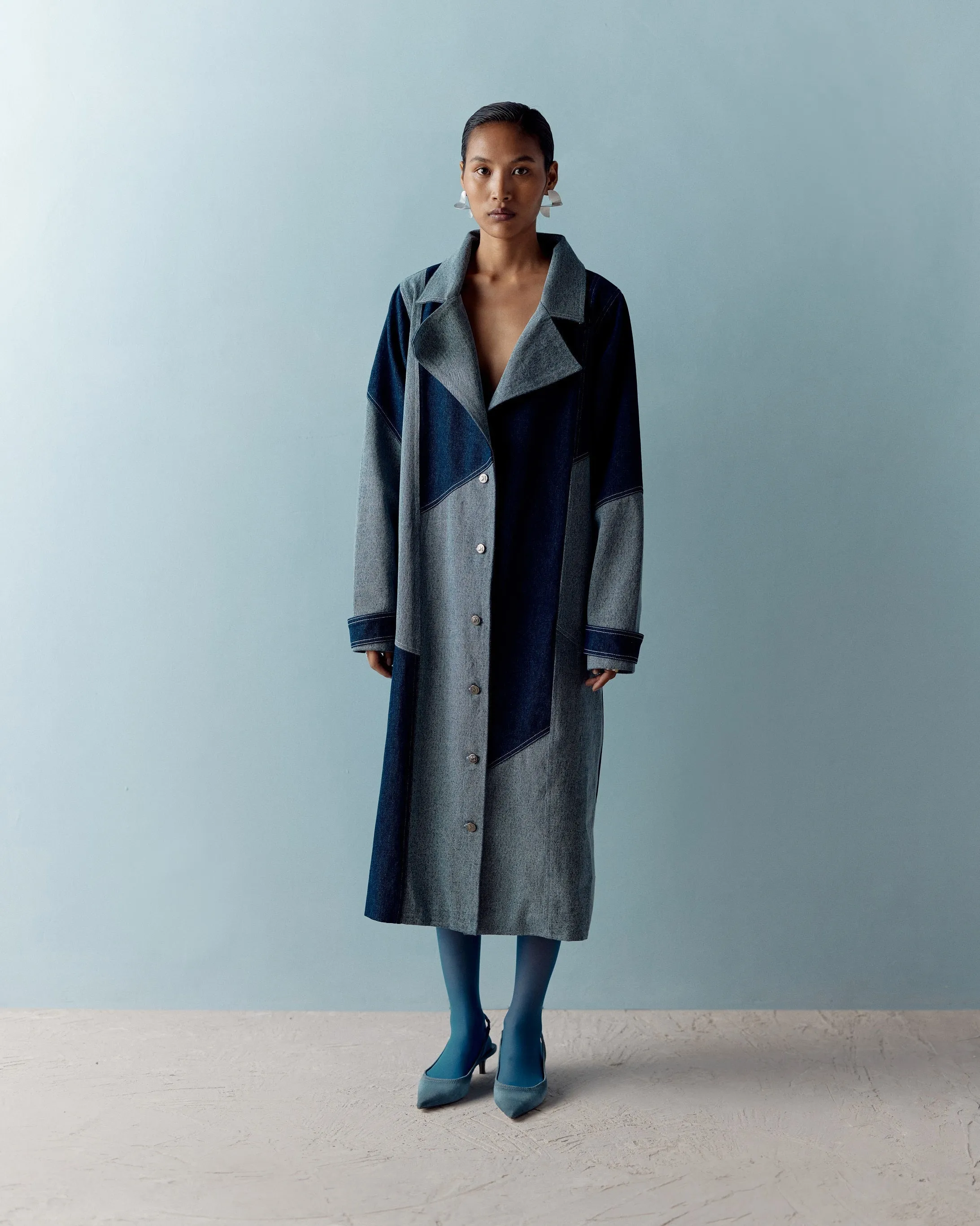 AASHNA SHROFF DENIM COLOR BLOCK TRENCH