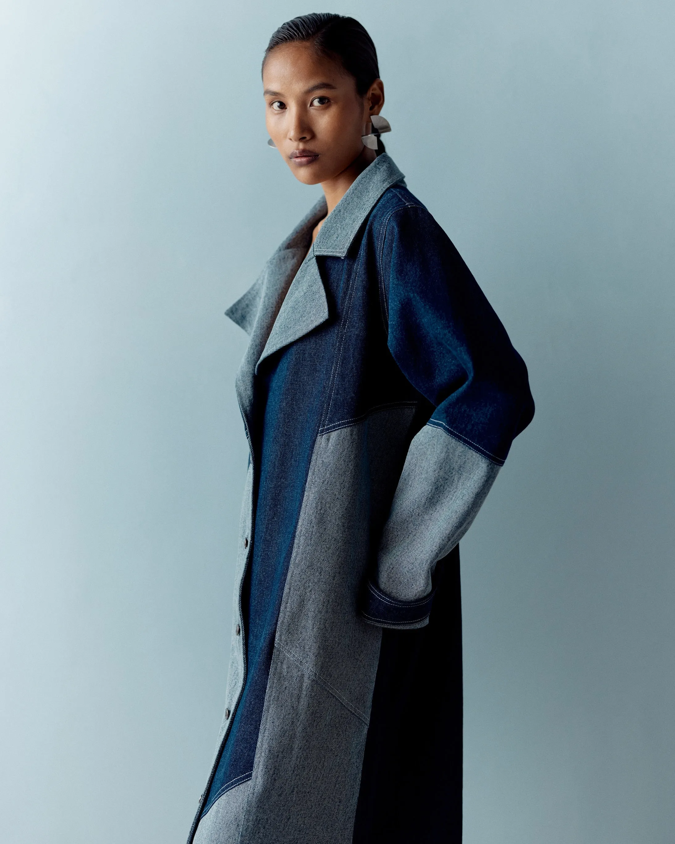 AASHNA SHROFF DENIM COLOR BLOCK TRENCH