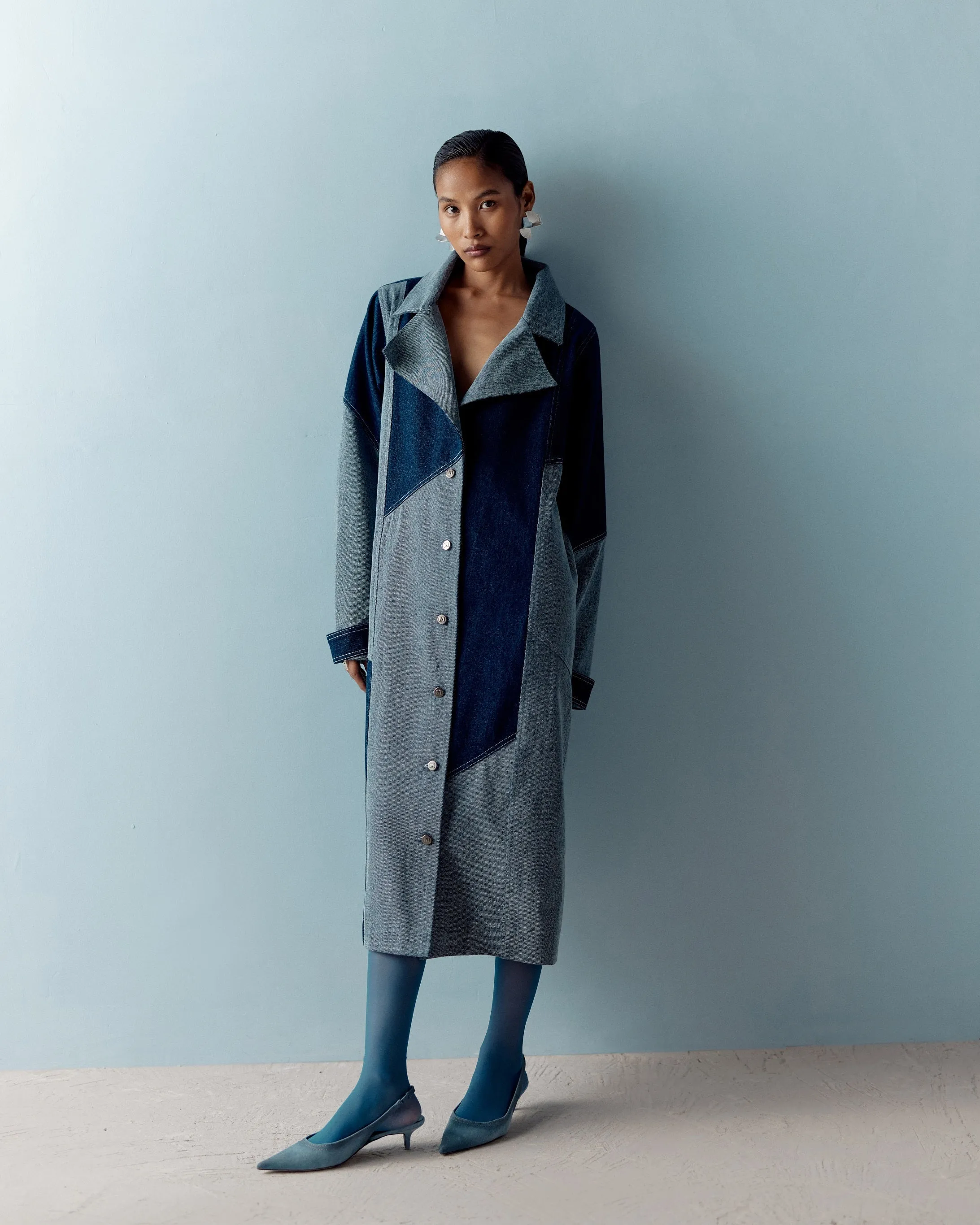 AASHNA SHROFF DENIM COLOR BLOCK TRENCH