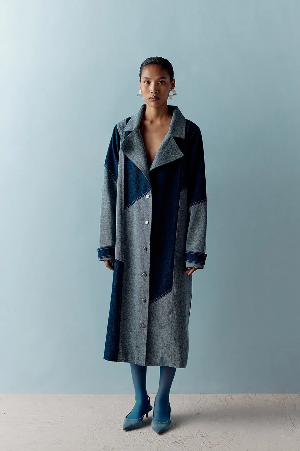 AASHNA SHROFF DENIM COLOR BLOCK TRENCH