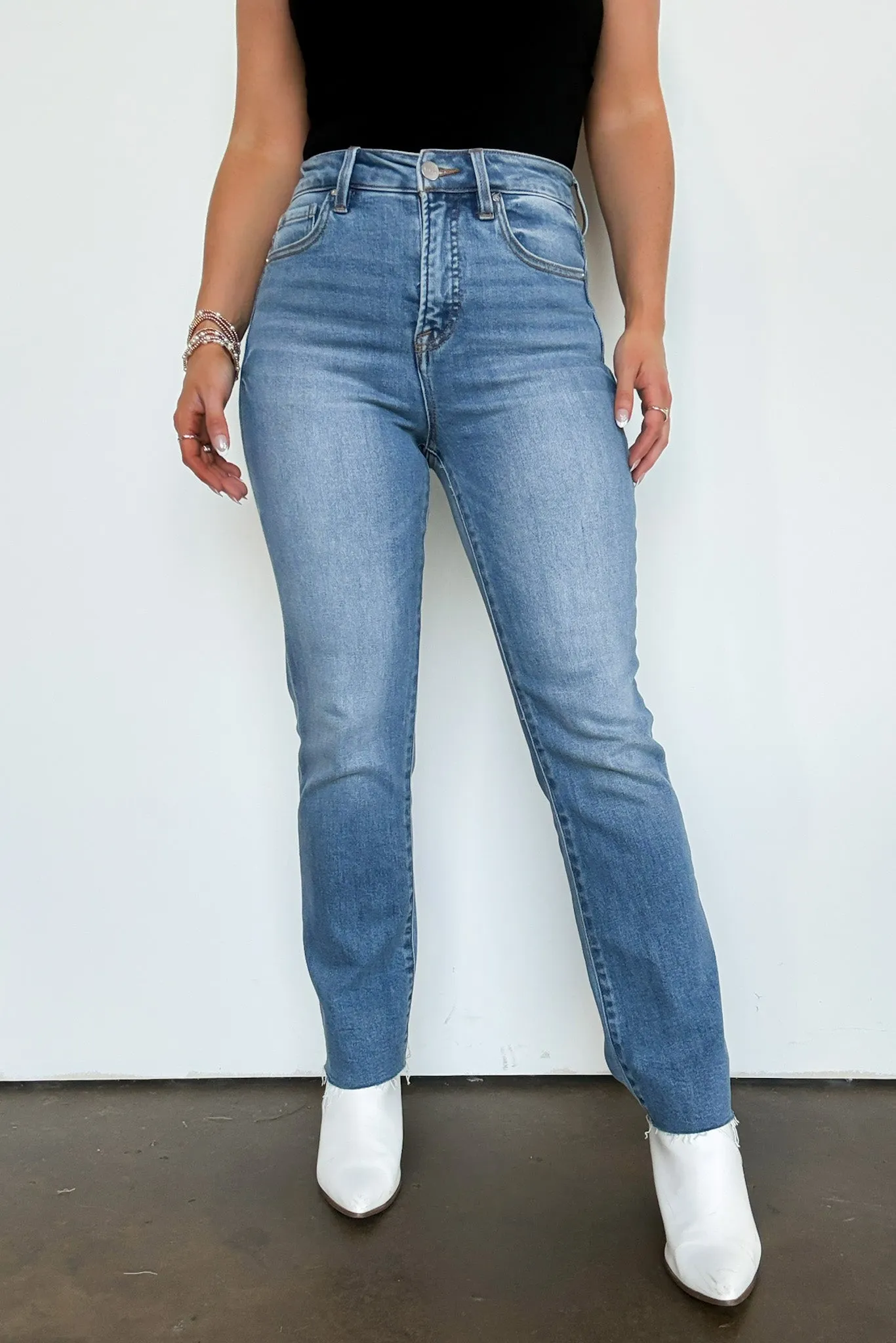 Adelene Tummy Control High Rise Crop Straight Jeans