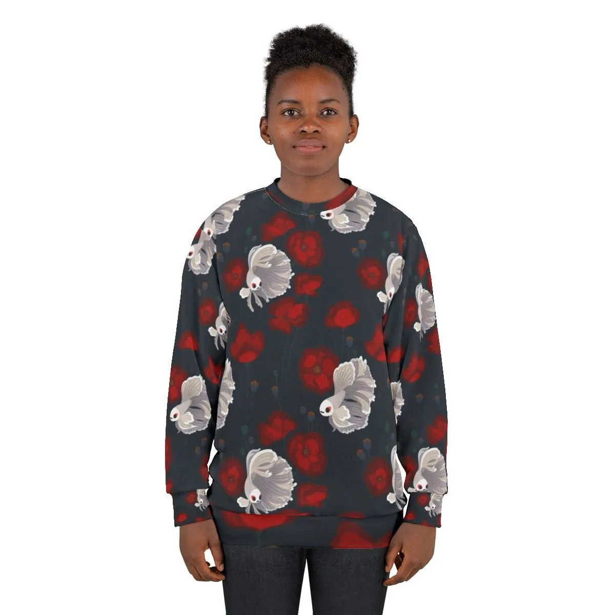 Adorable Betta Fish and Poppy Flower Sweatshirt