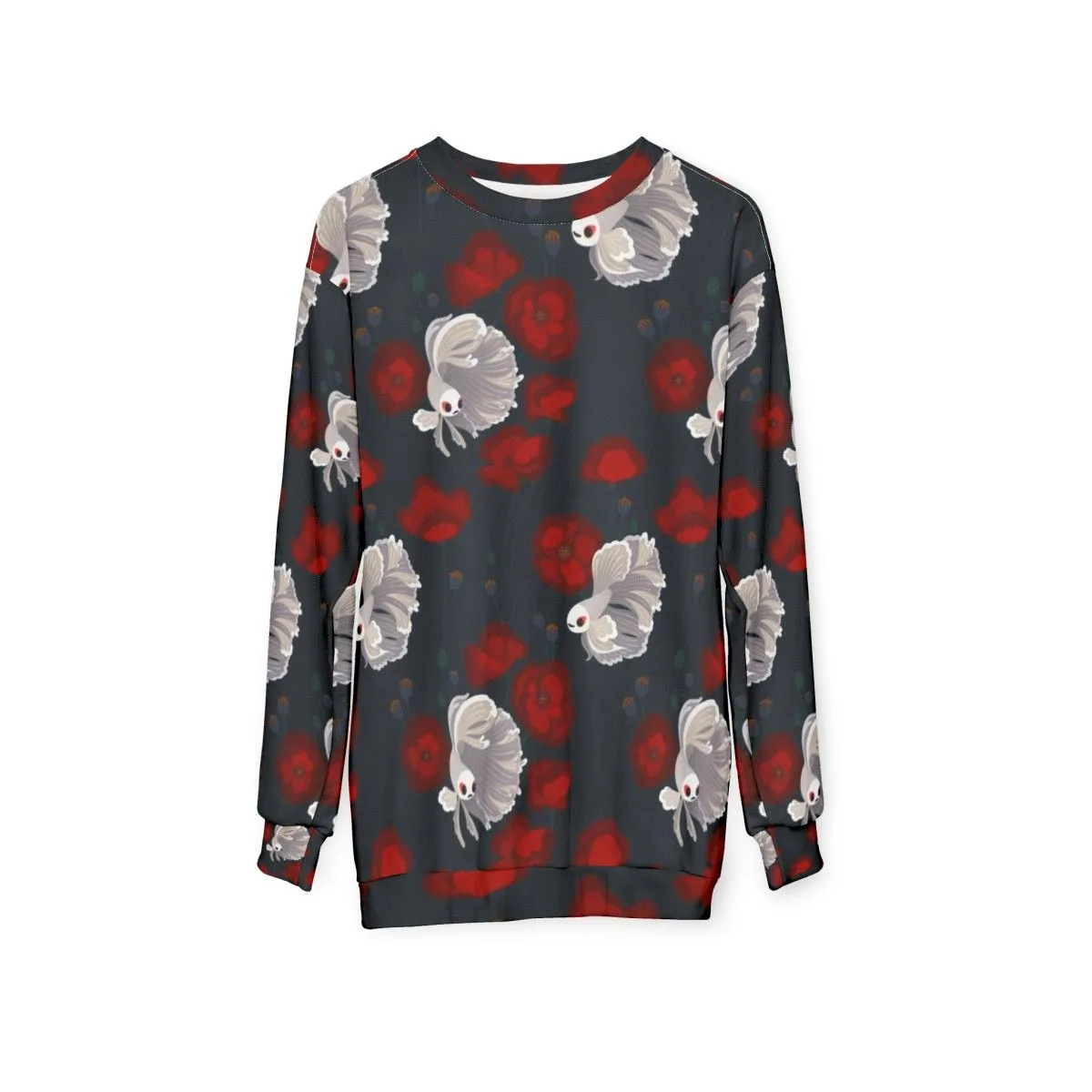 Adorable Betta Fish and Poppy Flower Sweatshirt