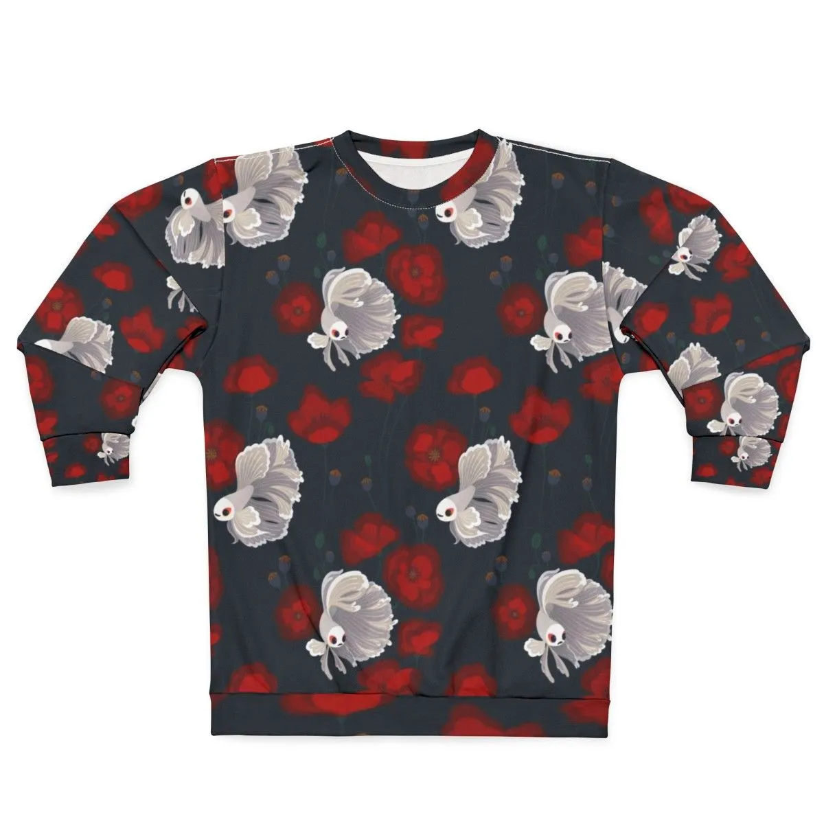 Adorable Betta Fish and Poppy Flower Sweatshirt