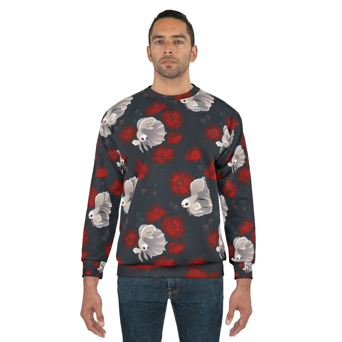 Adorable Betta Fish and Poppy Flower Sweatshirt
