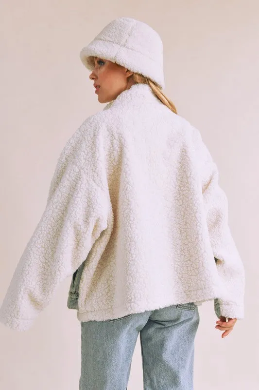 Aemi   Co Denim Washed Drop Shoulder Sherpa Fake Two Pieces Jacket
