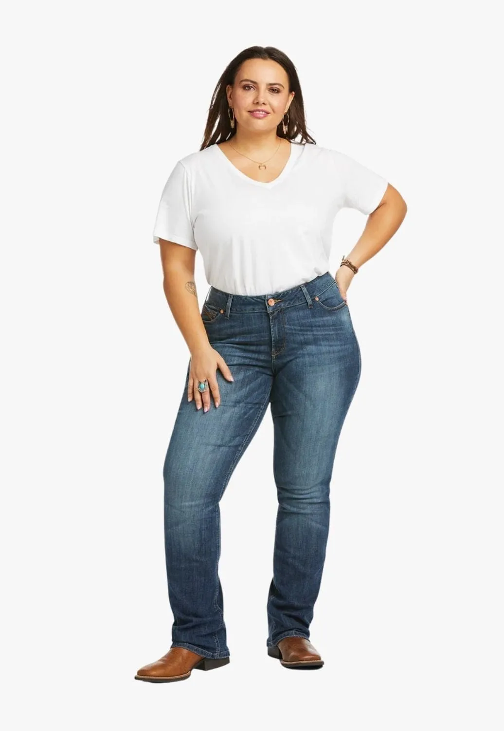Aiat Womens REAL Mid Rise Straight Leg Jean