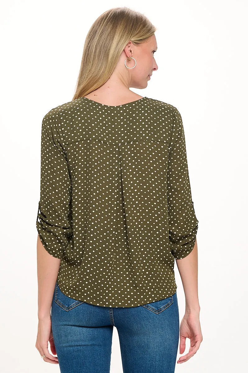 Alexa Surplice Roll Tab Blouse