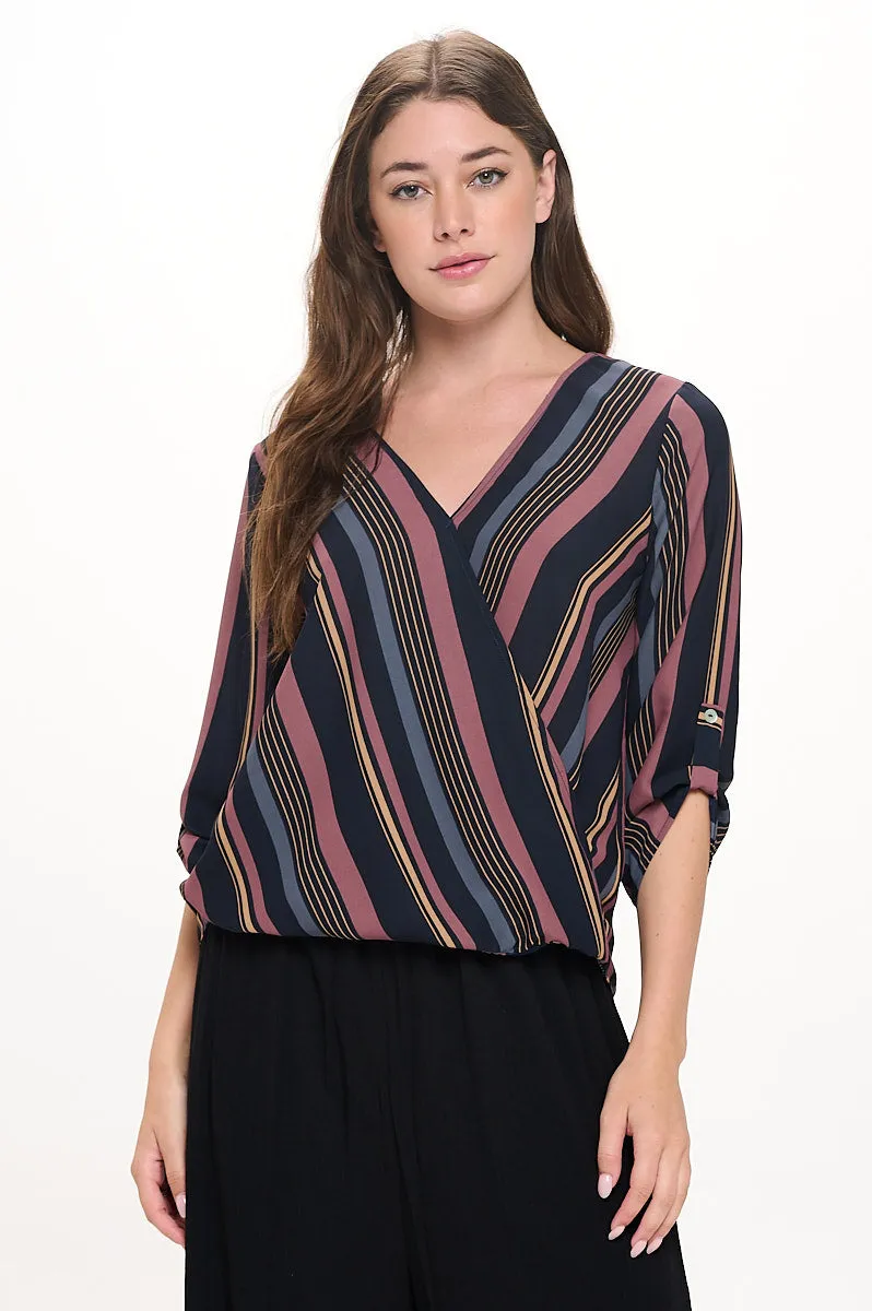 Alexa Surplice Roll Tab Blouse