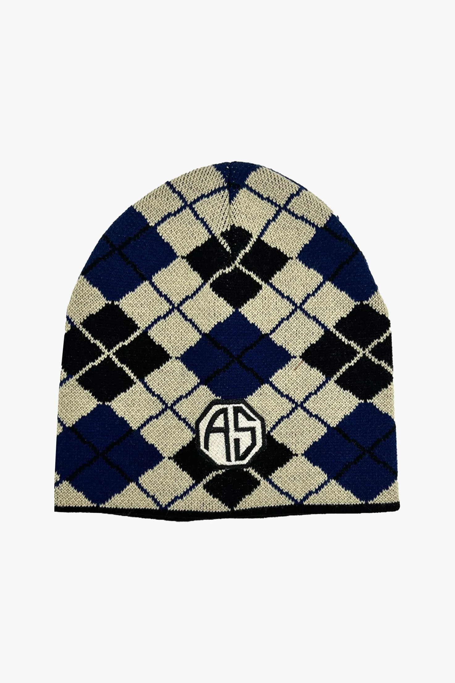 Argyle Beanie with Patch Denim