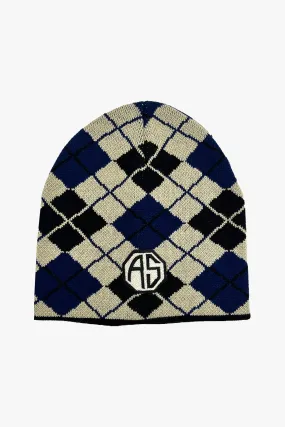 Argyle Beanie with Patch Denim