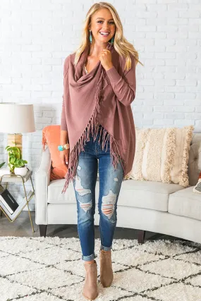 Aspen Arrival Fringe Cardigan In Rustic Rose