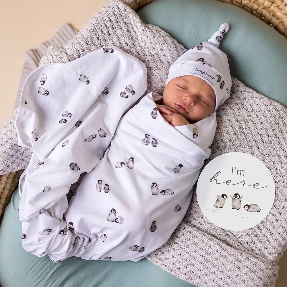 Baby Jersey Wrap   Beanie Set | Penguin