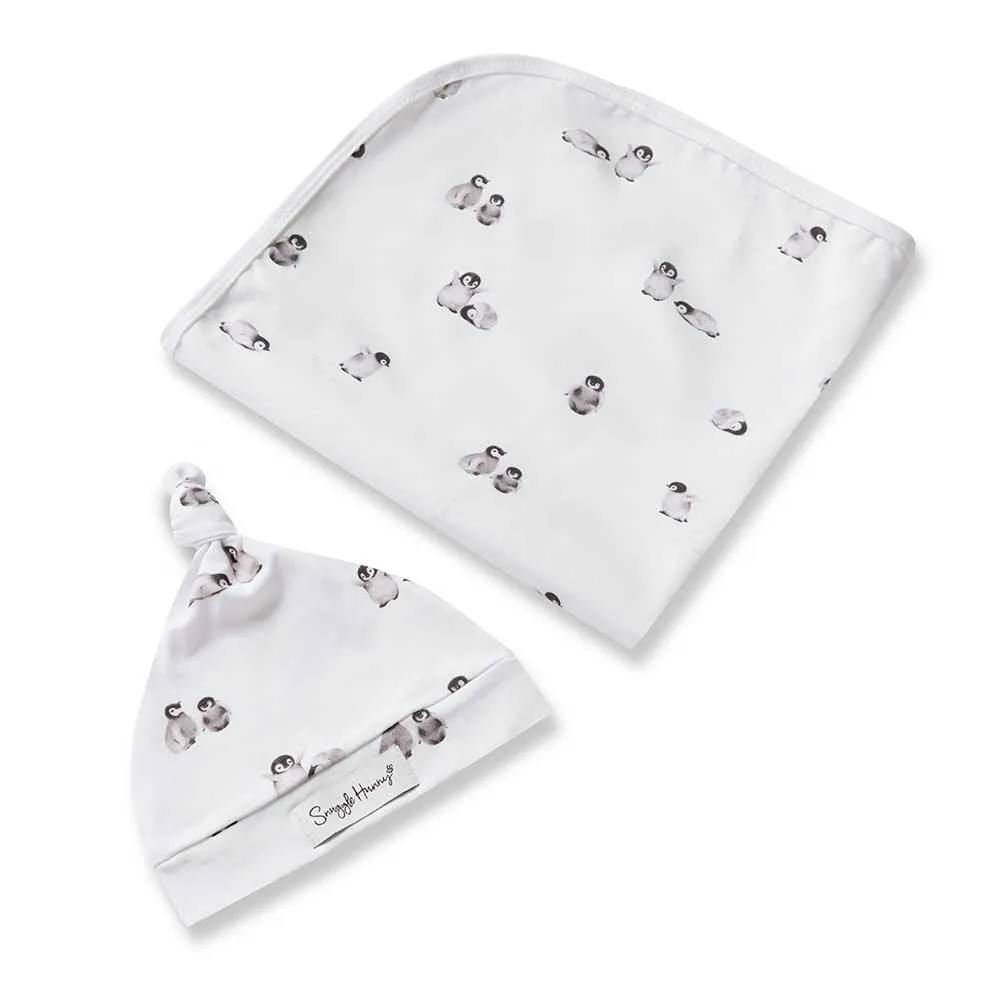 Baby Jersey Wrap   Beanie Set | Penguin