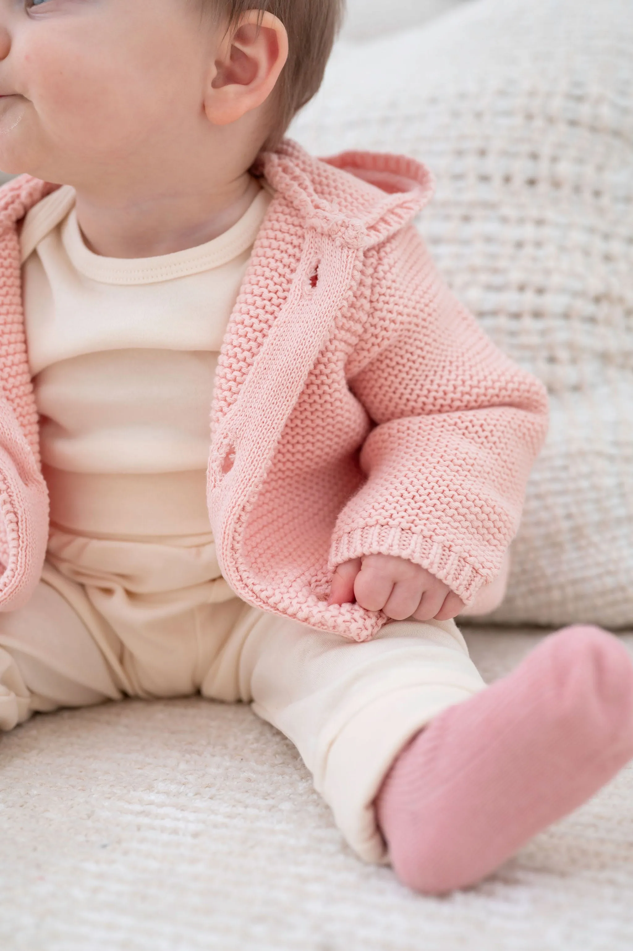 Baby Knit Cardigan with Hood - Misty Rose