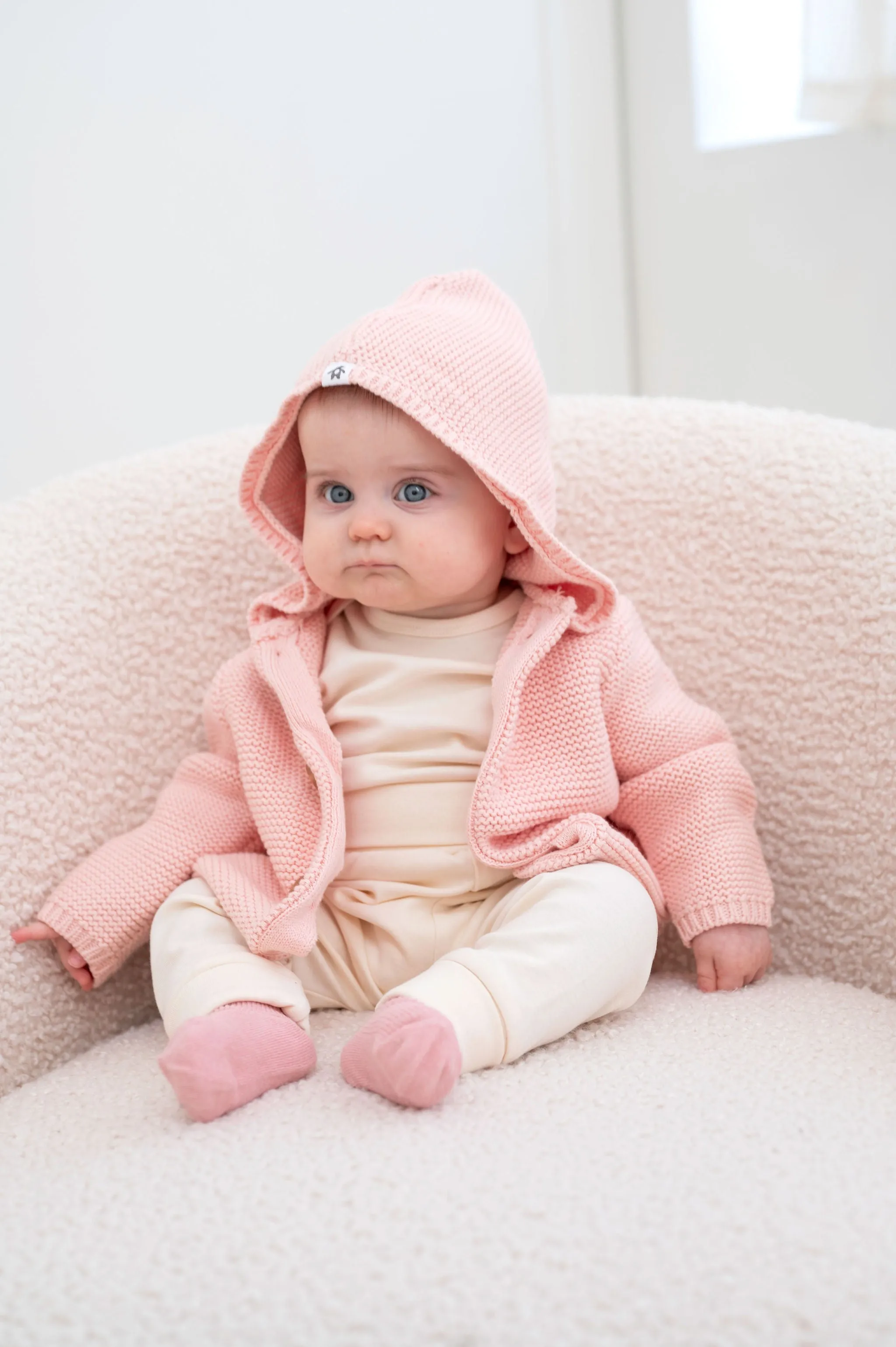 Baby Knit Cardigan with Hood - Misty Rose