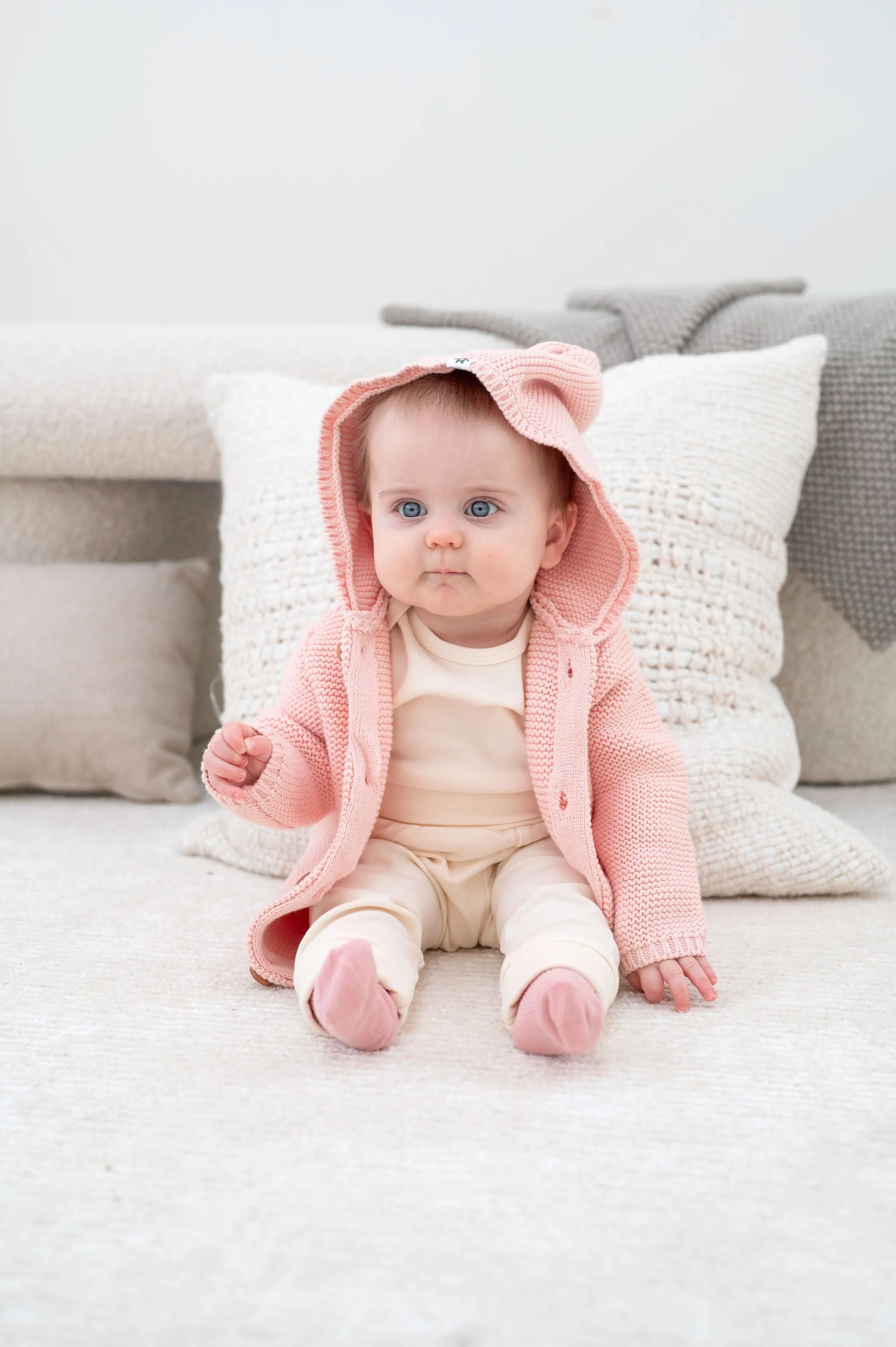 Baby Knit Cardigan with Hood - Misty Rose