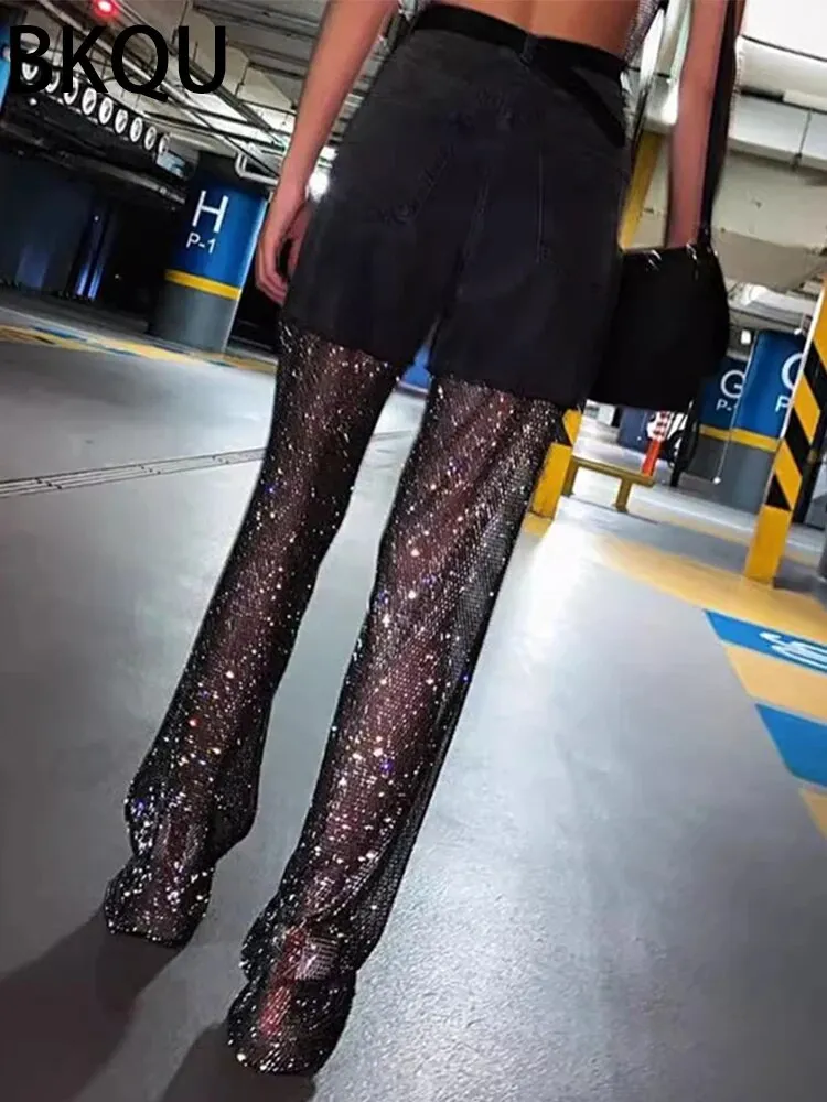BKQU Straight Leg Chic Mesh Jeans