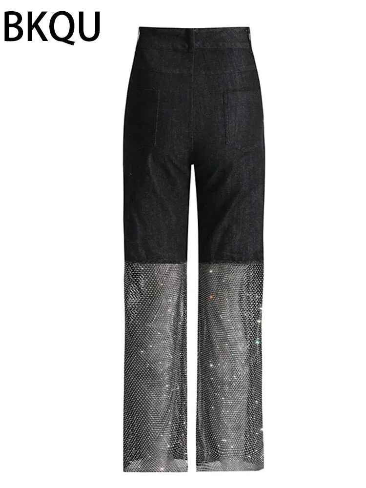 BKQU Straight Leg Chic Mesh Jeans