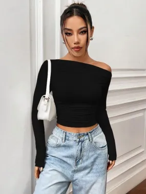Black Asymmetrical Collar Top