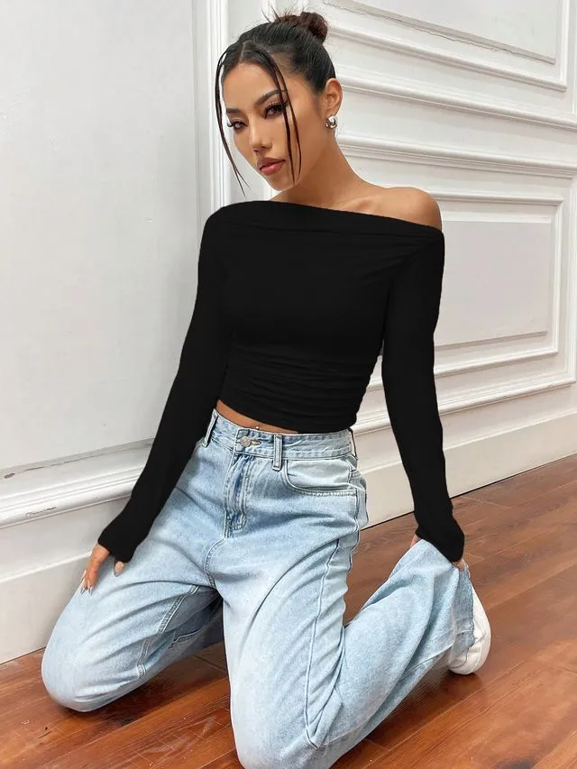 Black Asymmetrical Collar Top