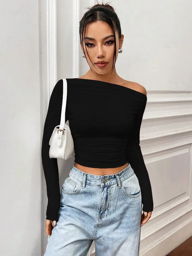 Black Asymmetrical Collar Top