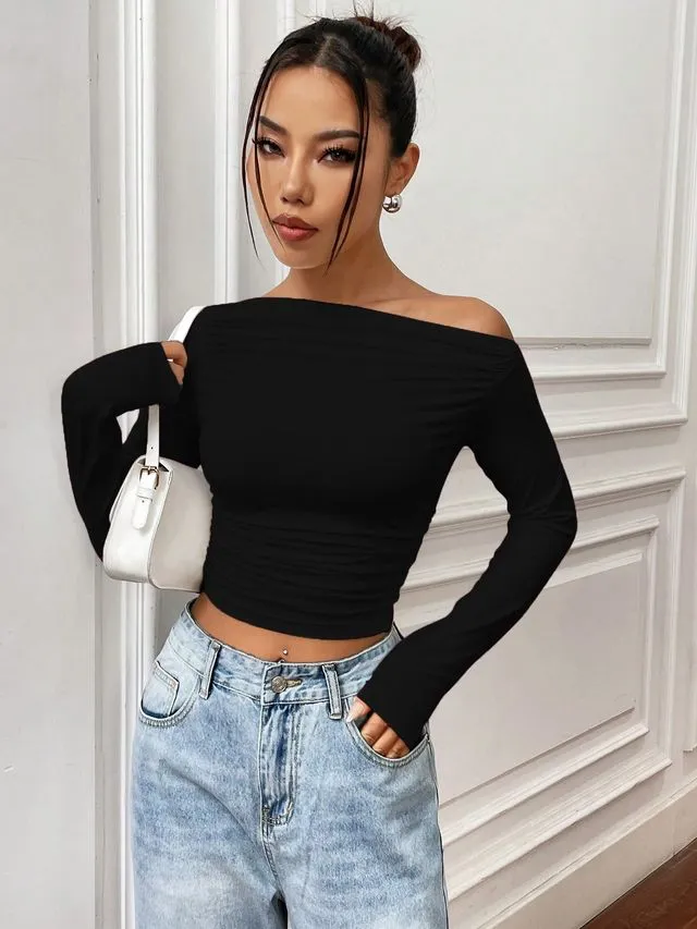 Black Asymmetrical Collar Top
