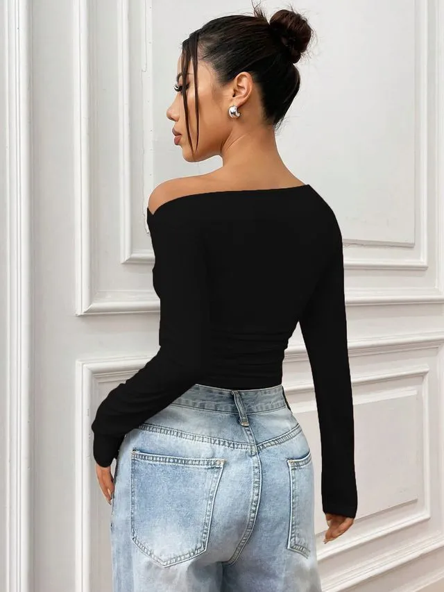 Black Asymmetrical Collar Top
