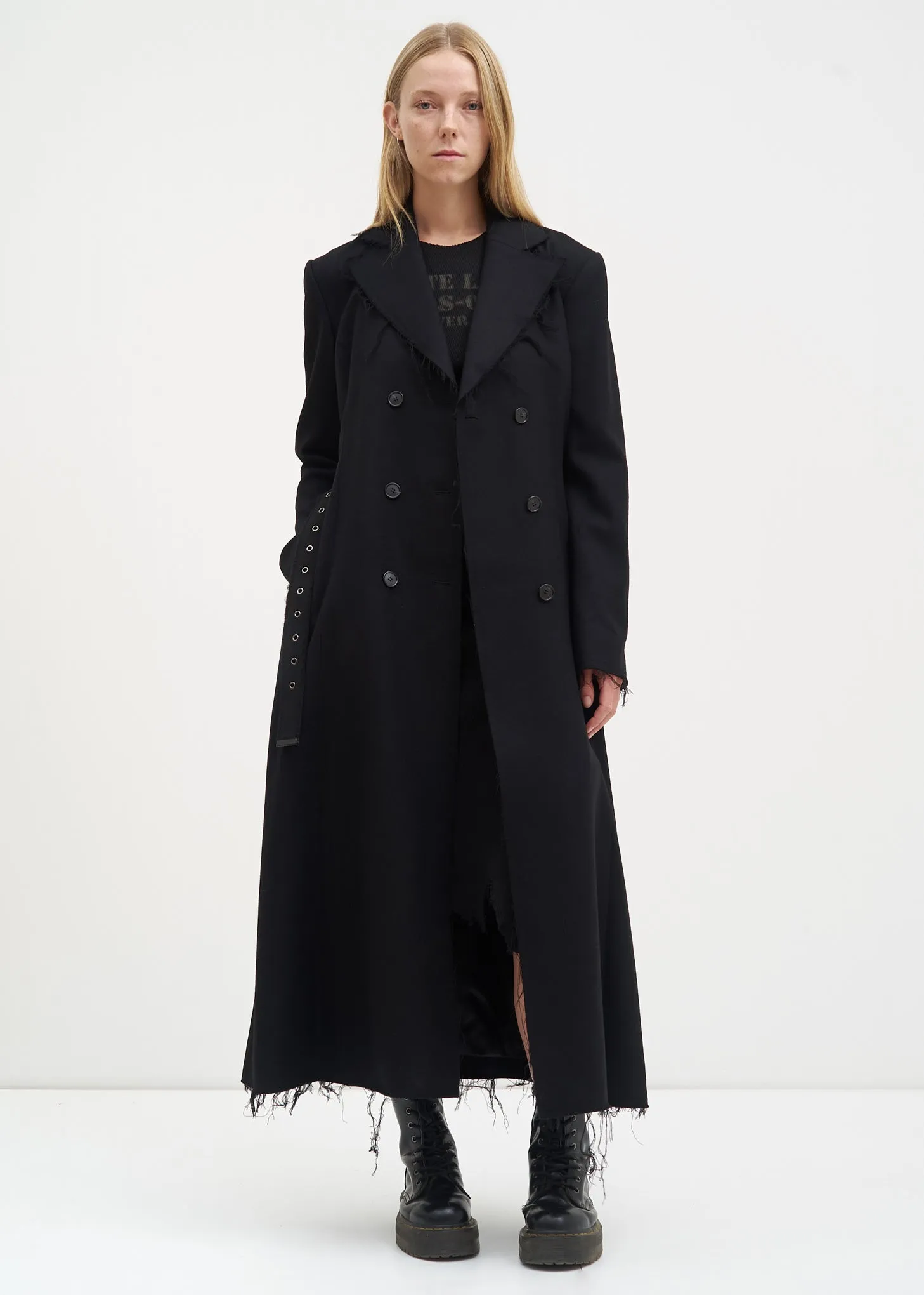 Black Distressed Wool Coat