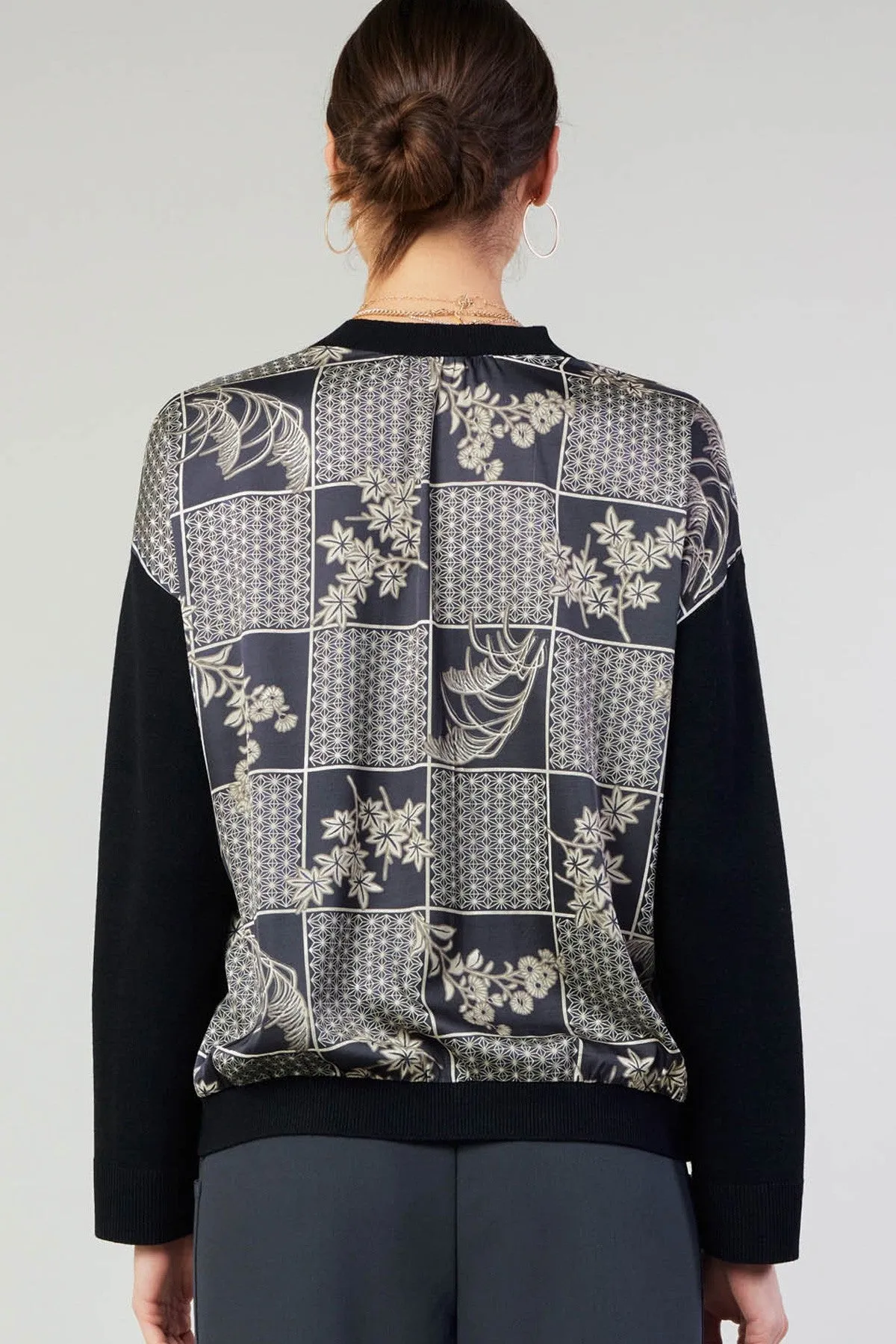 BOTANICAL MOSAIC SATIN BACK CARDIGAN