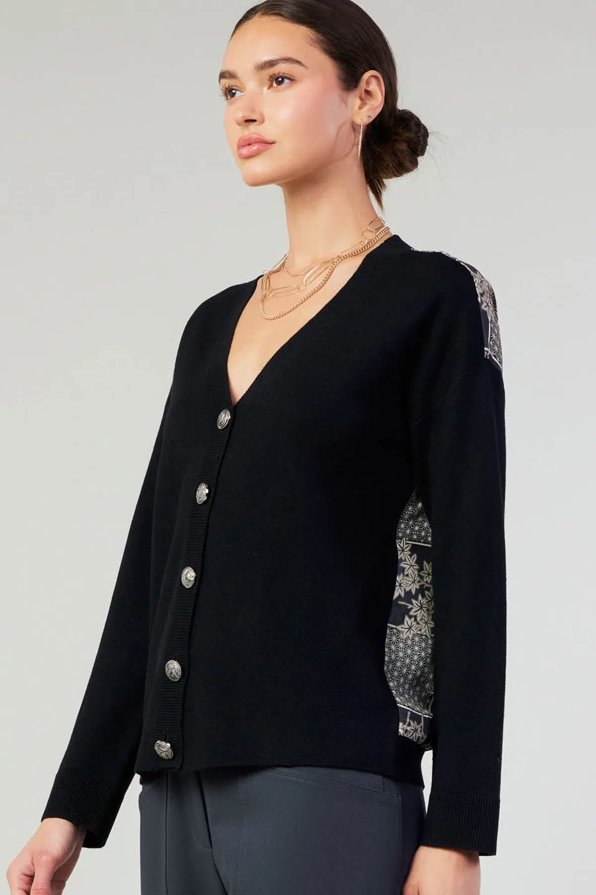 BOTANICAL MOSAIC SATIN BACK CARDIGAN