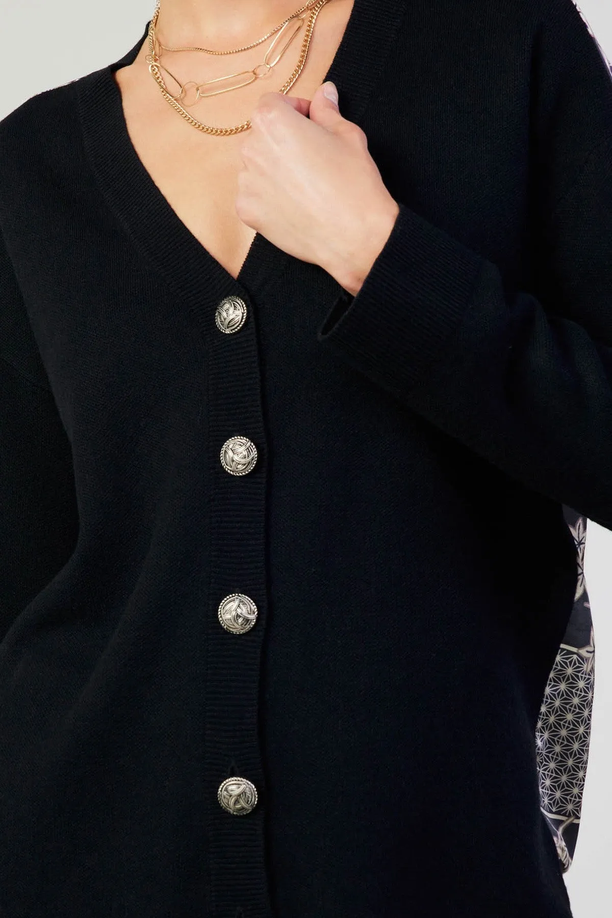 BOTANICAL MOSAIC SATIN BACK CARDIGAN