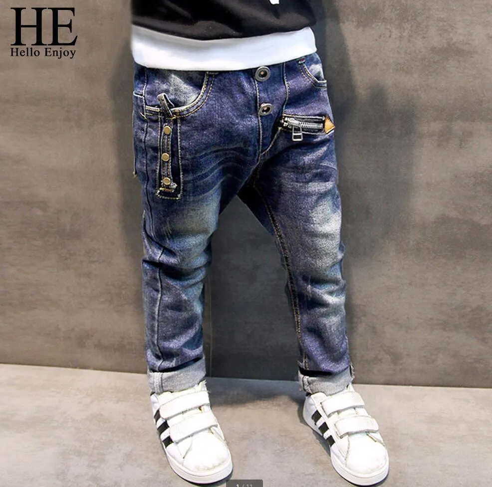 Boys Skinny Jeans Dark Blue Zipper Decor