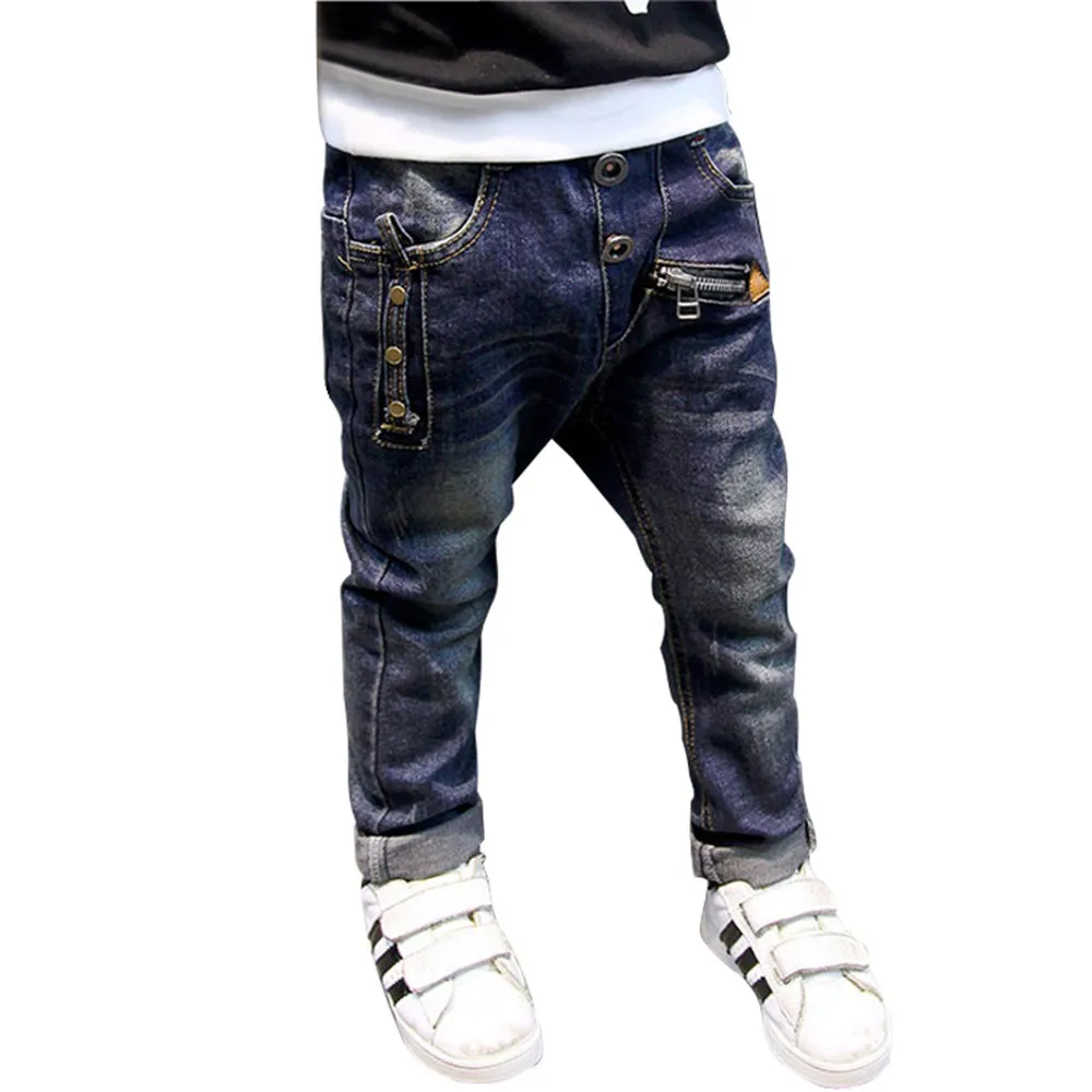 Boys Skinny Jeans Dark Blue Zipper Decor