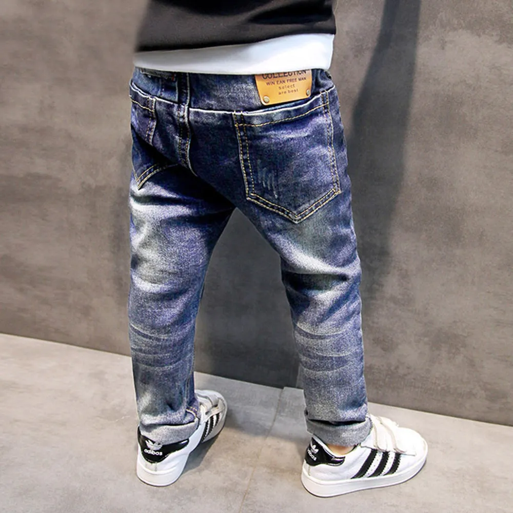Boys Skinny Jeans Dark Blue Zipper Decor