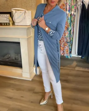 Casual solid color button down coat