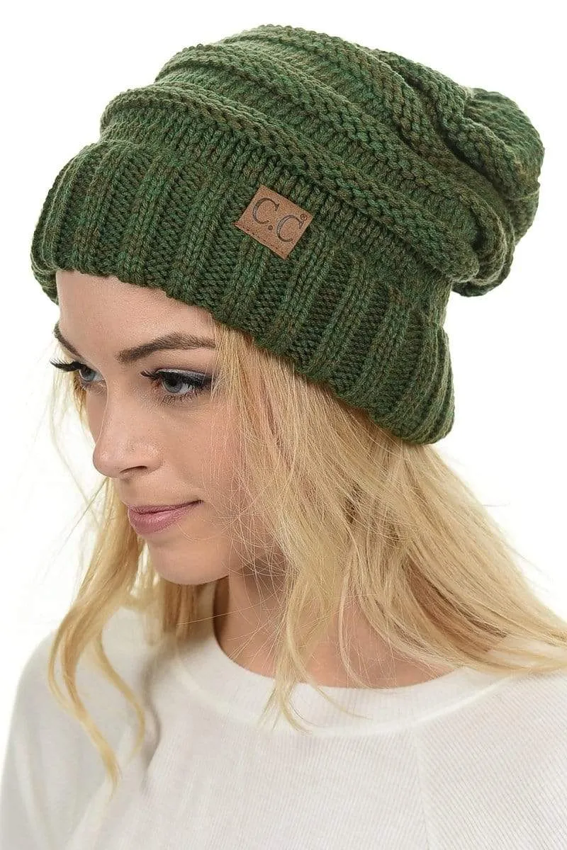 C.C Hat 6242 - Oversized Baggy Slouch Thick Warm Cap Hat Skully Mixed Multi Color Cable Knit Beanie
