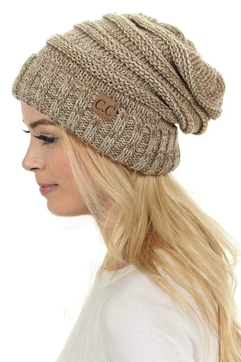 C.C Hat 6242 - Oversized Baggy Slouch Thick Warm Cap Hat Skully Mixed Multi Color Cable Knit Beanie