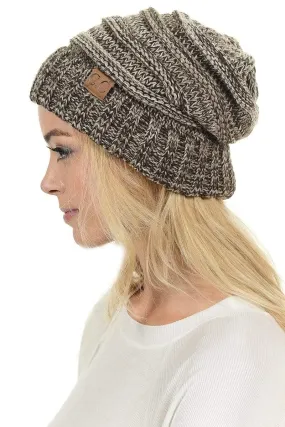 C.C Hat 6242 - Oversized Baggy Slouch Thick Warm Cap Hat Skully Mixed Multi Color Cable Knit Beanie