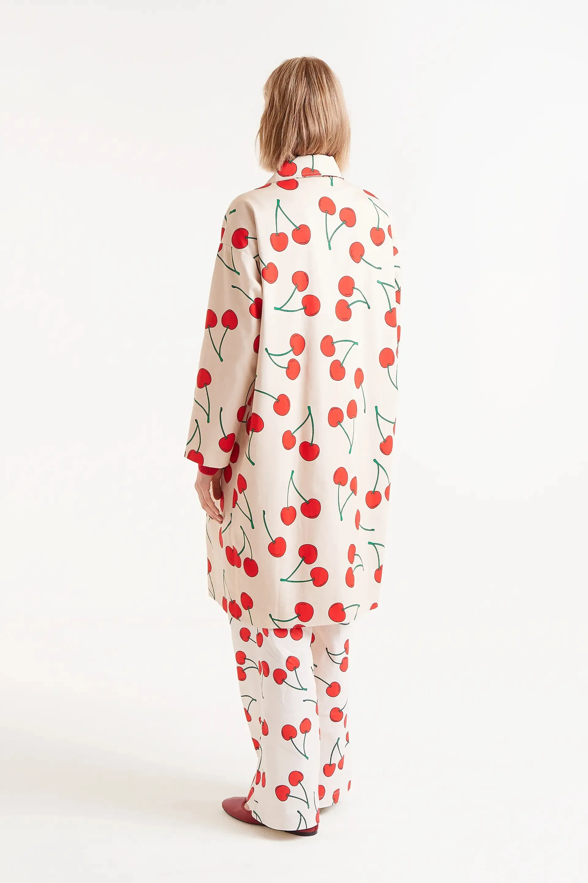 Cherry Print Trench Jacket