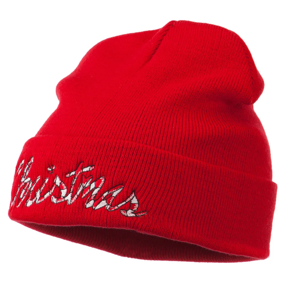 Christmas Embroidered Long Cuff Beanie