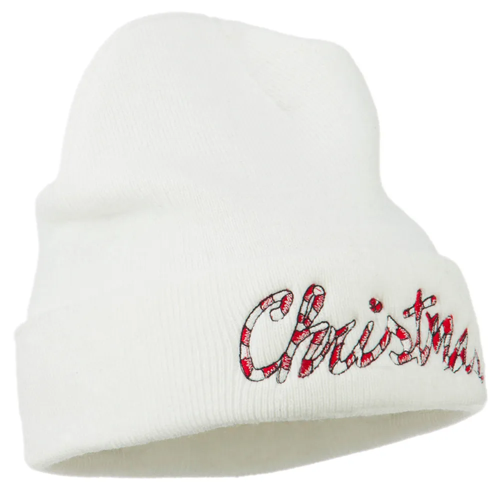 Christmas Embroidered Long Cuff Beanie