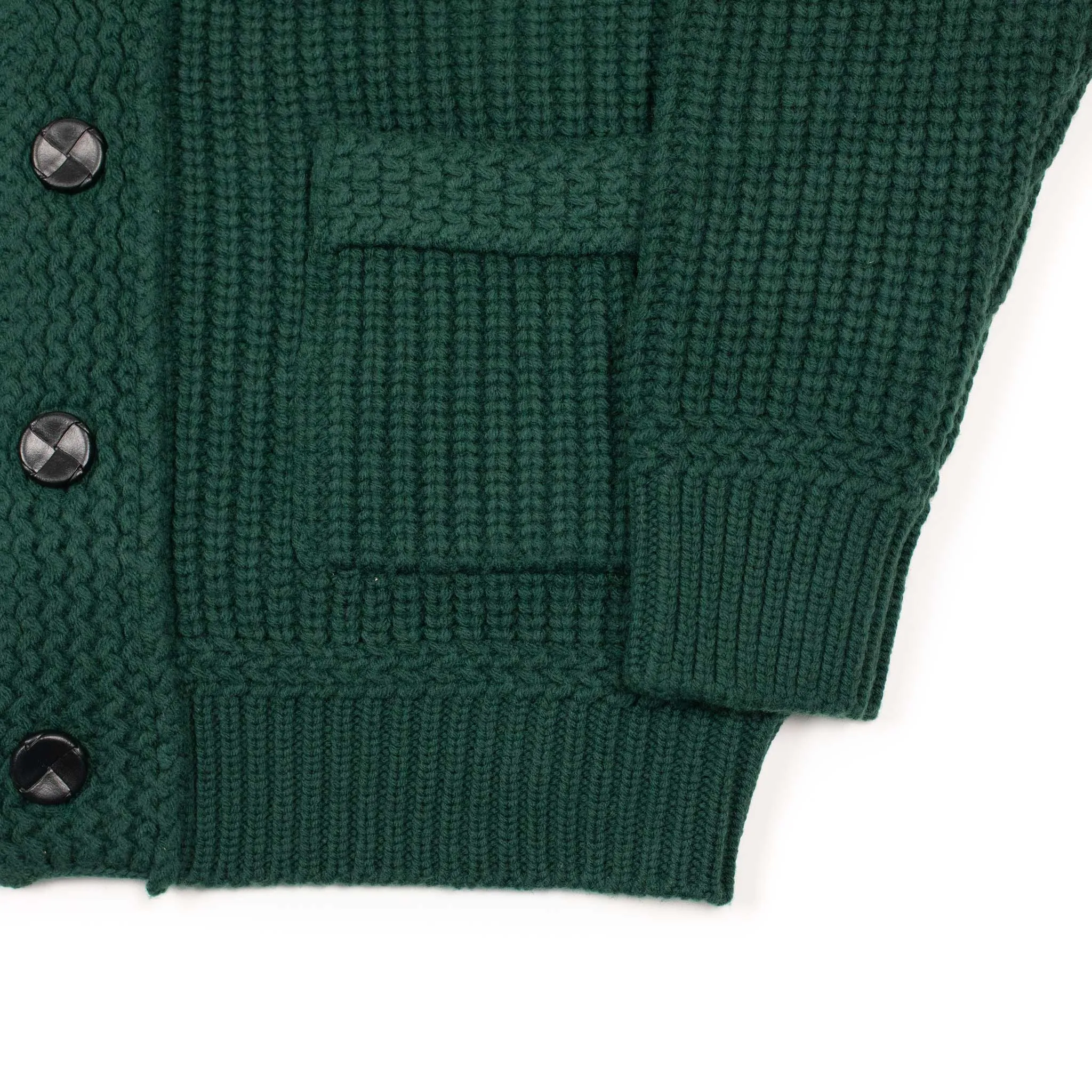 Chunky ribbed cardigan in jade green French Merino wool (restock)