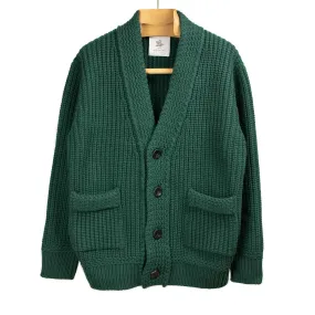 Chunky ribbed cardigan in jade green French Merino wool (restock)