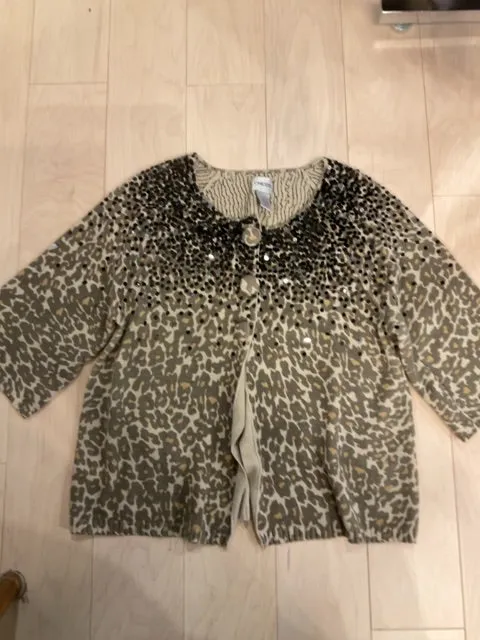 {{ClientCode}} BLK/LEOPARD CHICOS SEQUIN CARDIGAN, 2