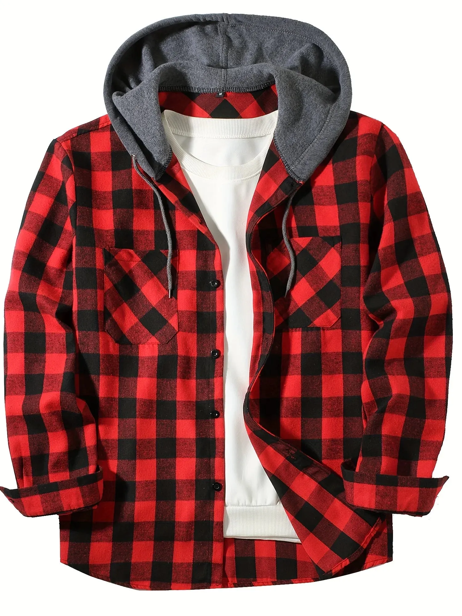 Coats / Jackets: Classic Plaid Flannel Button Down. Hooded. Long Sleeved. Double Pockets. Spring / Autumn. Various Colors.